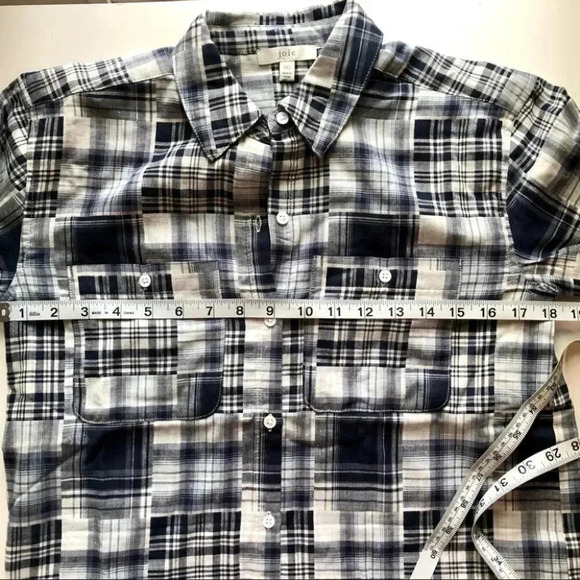 Joie Navy and White  Plaid Button Up Rolled Sleeve Top Size XXS NWOT - Picture 8 of 9
